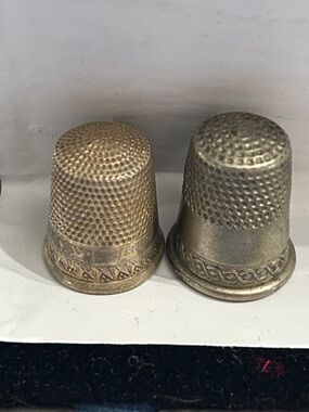 Vintage Metal Sewing Thimbles - Pair, Brass & Silver Tones